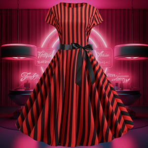 Robe Rockabilly Rouge Et Noir Rayée – Una